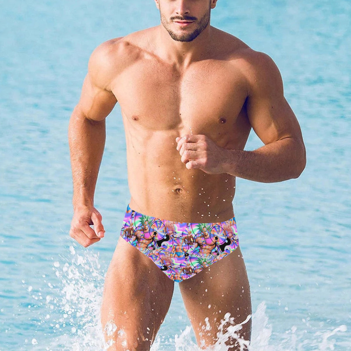 Men's Vaporwave Swimming Briefs – Retro Aesthetic Pool & Beach Wear