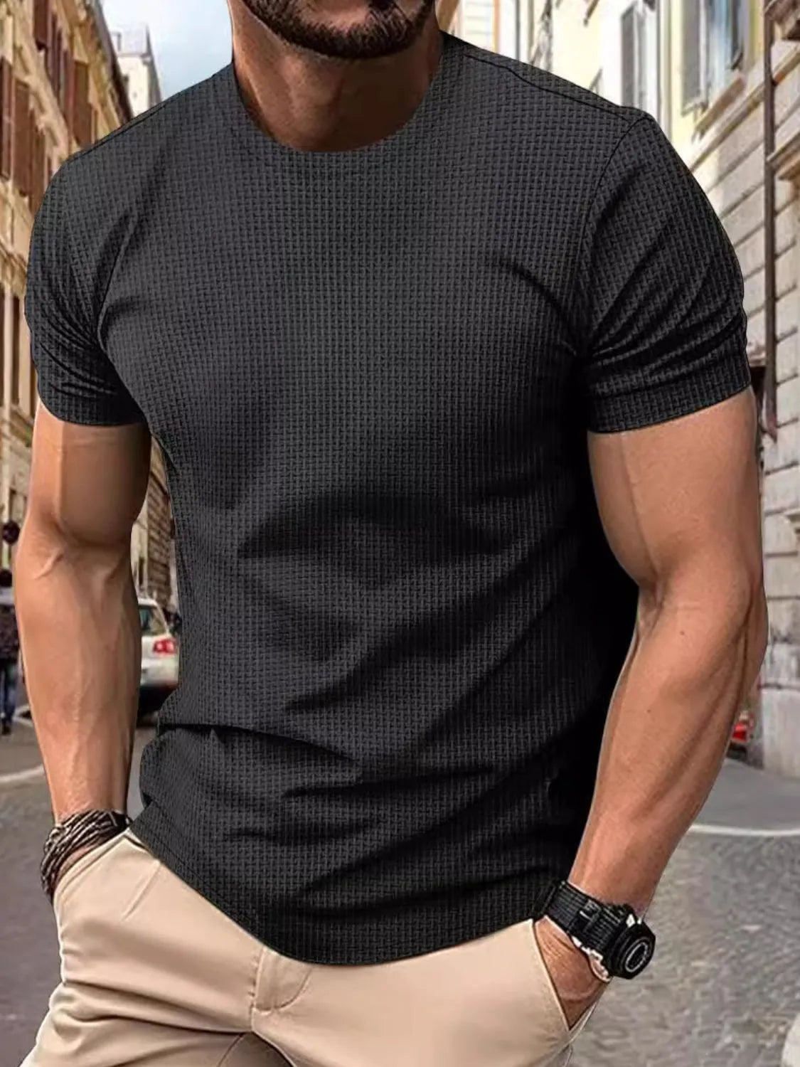 side view – Men's Full Size Round Neck Short Sleeve T-Shirt Plus Size | Bara Bros