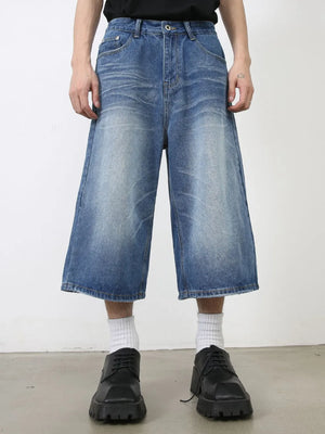 Men's Washed Denim Shorts with Pockets