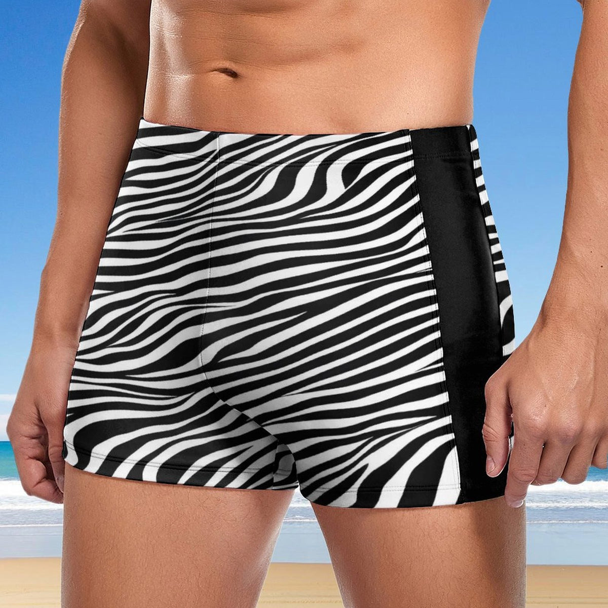 Men's white polyester swim trunks