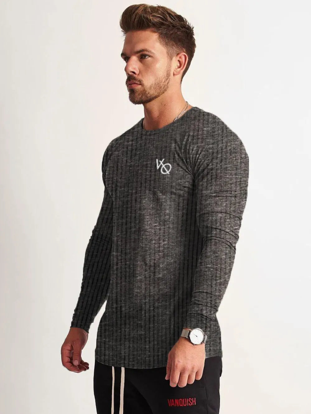 front view – Men's Round Neck Long Sleeve T-Shirt | Bara Bros