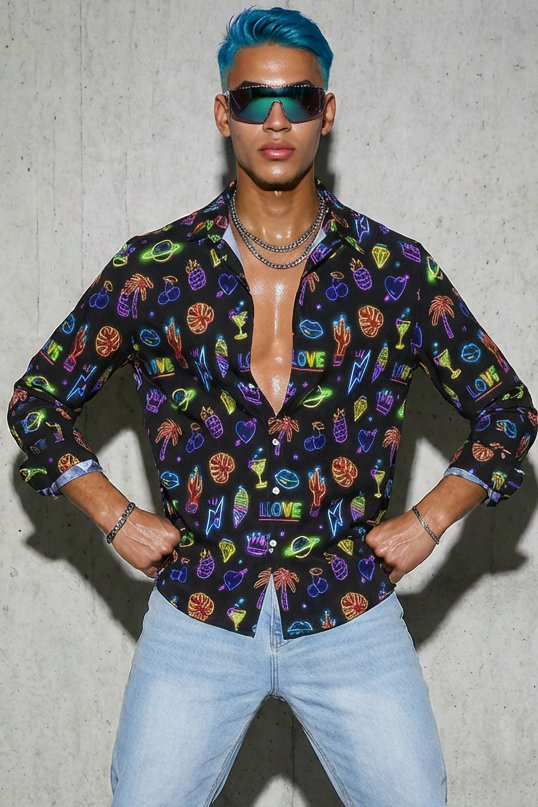 Neon Sign Pattern Mens Long Sleeve Shirt