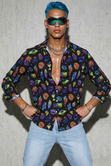 Neon Sign Pattern Mens Long Sleeve Shirt