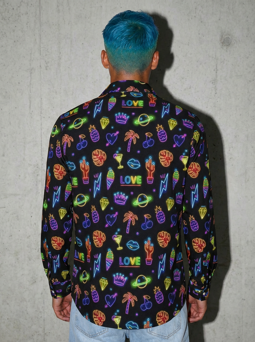 Neon Sign Pattern Mens Long Sleeve Shirt