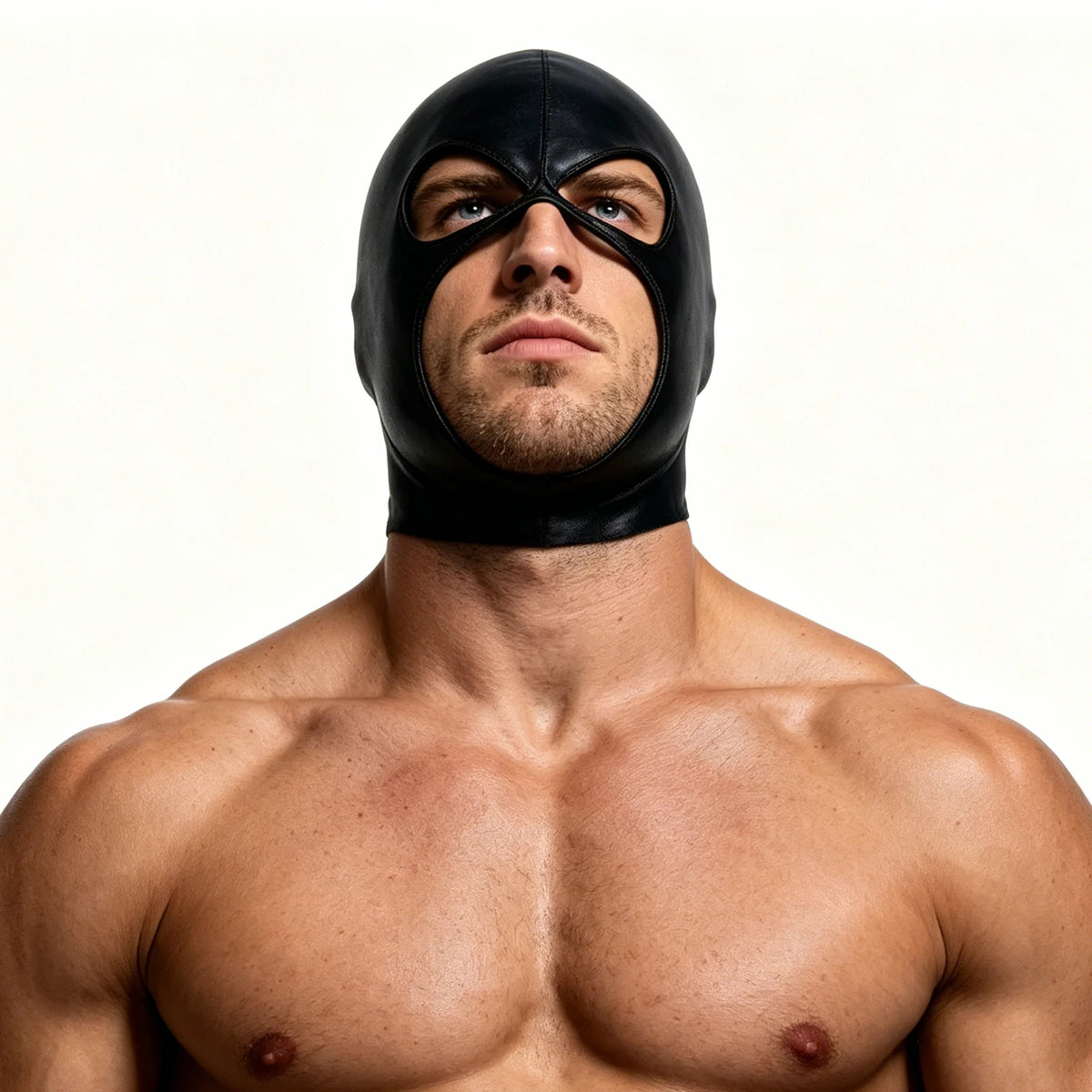 Cosplay Hood Head Faux Leather Mask Men Headgear Wet-Look Black 3 Holes Cover Face Mask CS Halloween Carnival Role Play