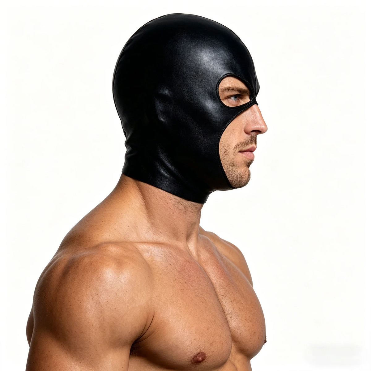Cosplay Hood Head Faux Leather Mask Men Headgear Wet-Look Black 3 Holes Cover Face Mask CS Halloween Carnival Role Play