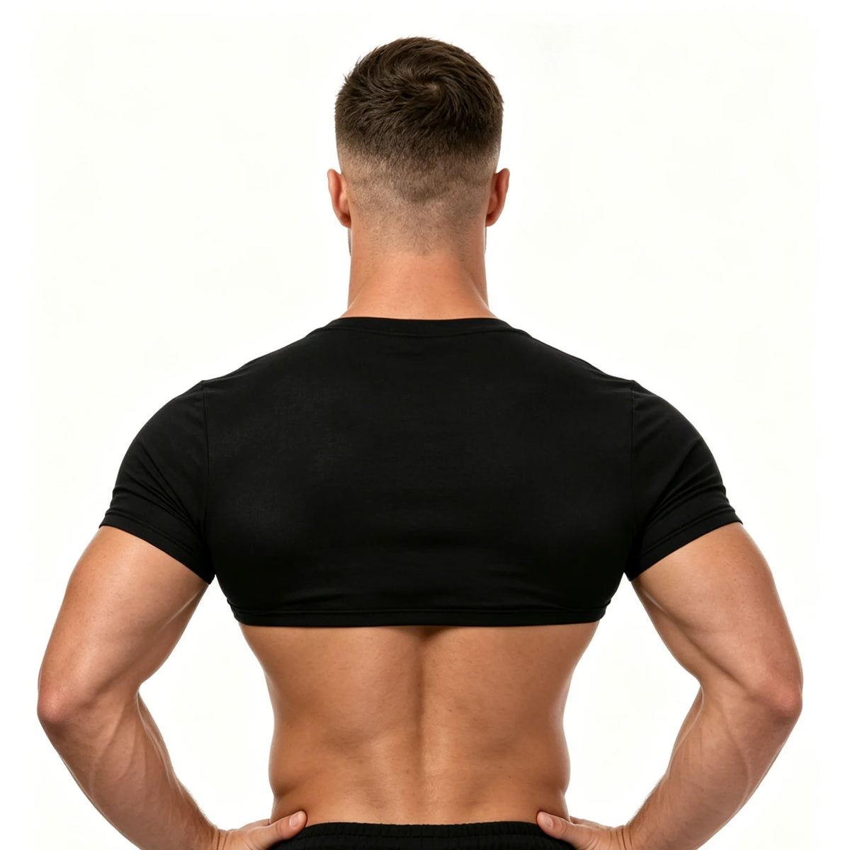 Black Crop Top Short Sleeve Men Half Tops Slim Fit Muscle Athletic Workout Gym Sport T-Shirt Training Running Cropped