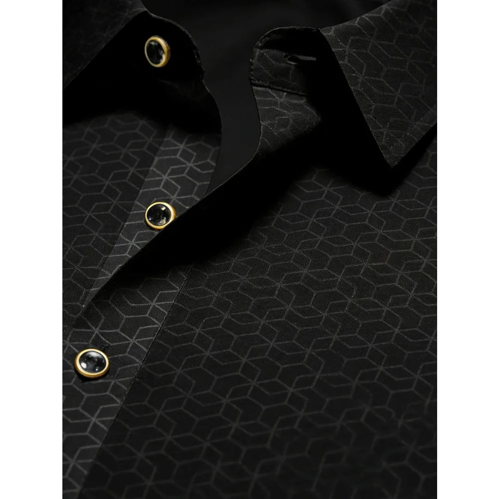 FGKKS Men Black Shirt Brand New European Luxury Plaid Long Sleeve Smart Casual Elastic Wrinkle-free Male Business Dress Shirts