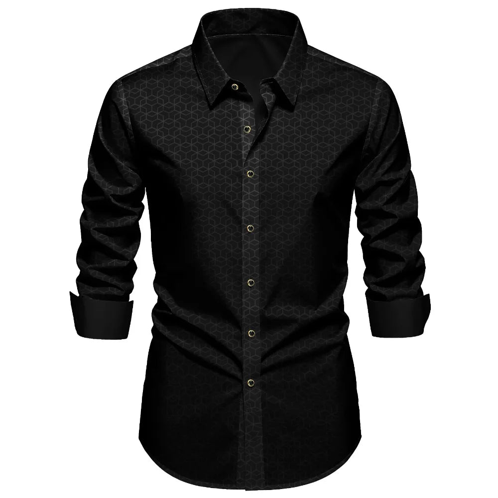 FGKKS Men Black Shirt Brand New European Luxury Plaid Long Sleeve Smart Casual Elastic Wrinkle-free Male Business Dress Shirts
