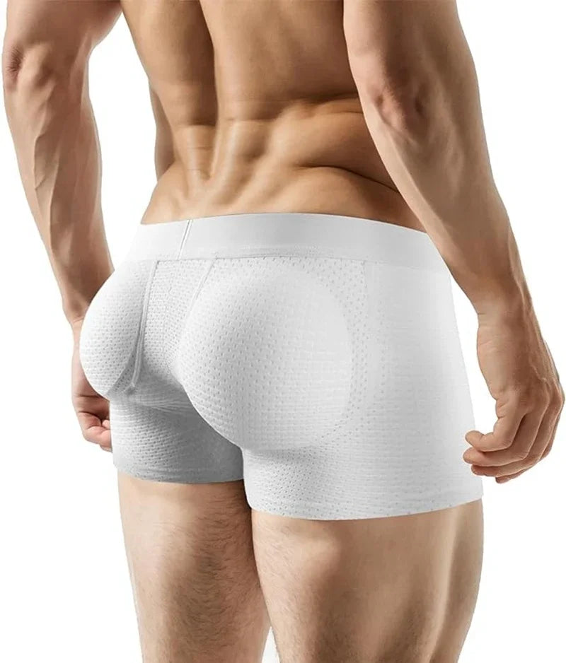 Men's Sexy Ice Mesh Breathable Butt Lift Boxer Briefs Underwear, Comfy Padded with Hip Pad Buttocks Trunk