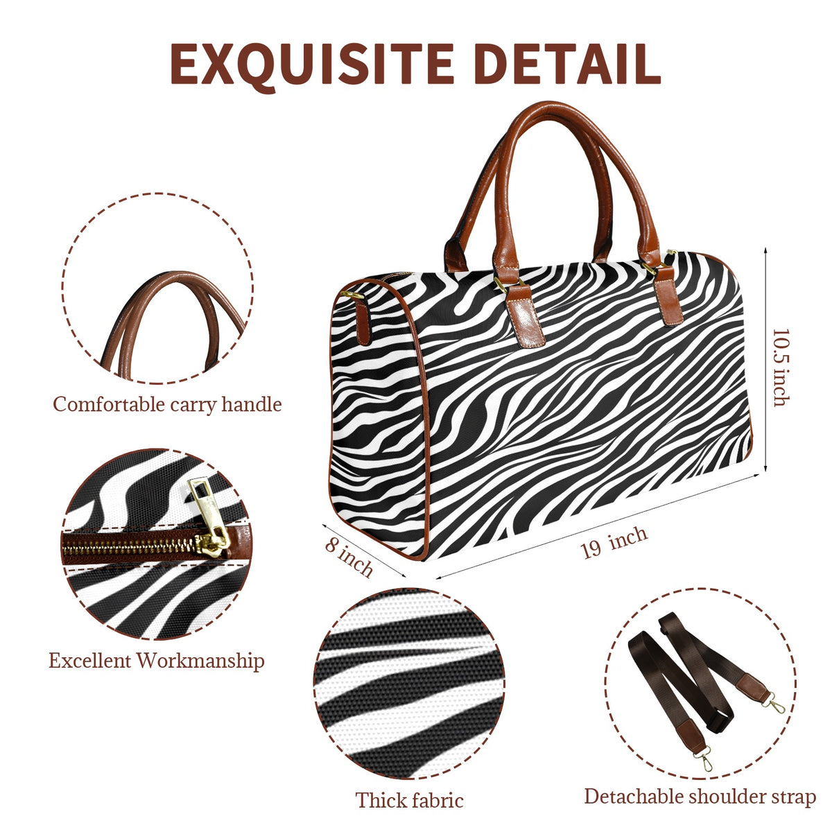 Zebra Large Capacity Travel Bag-Small (Brown Short Patch) (1737)