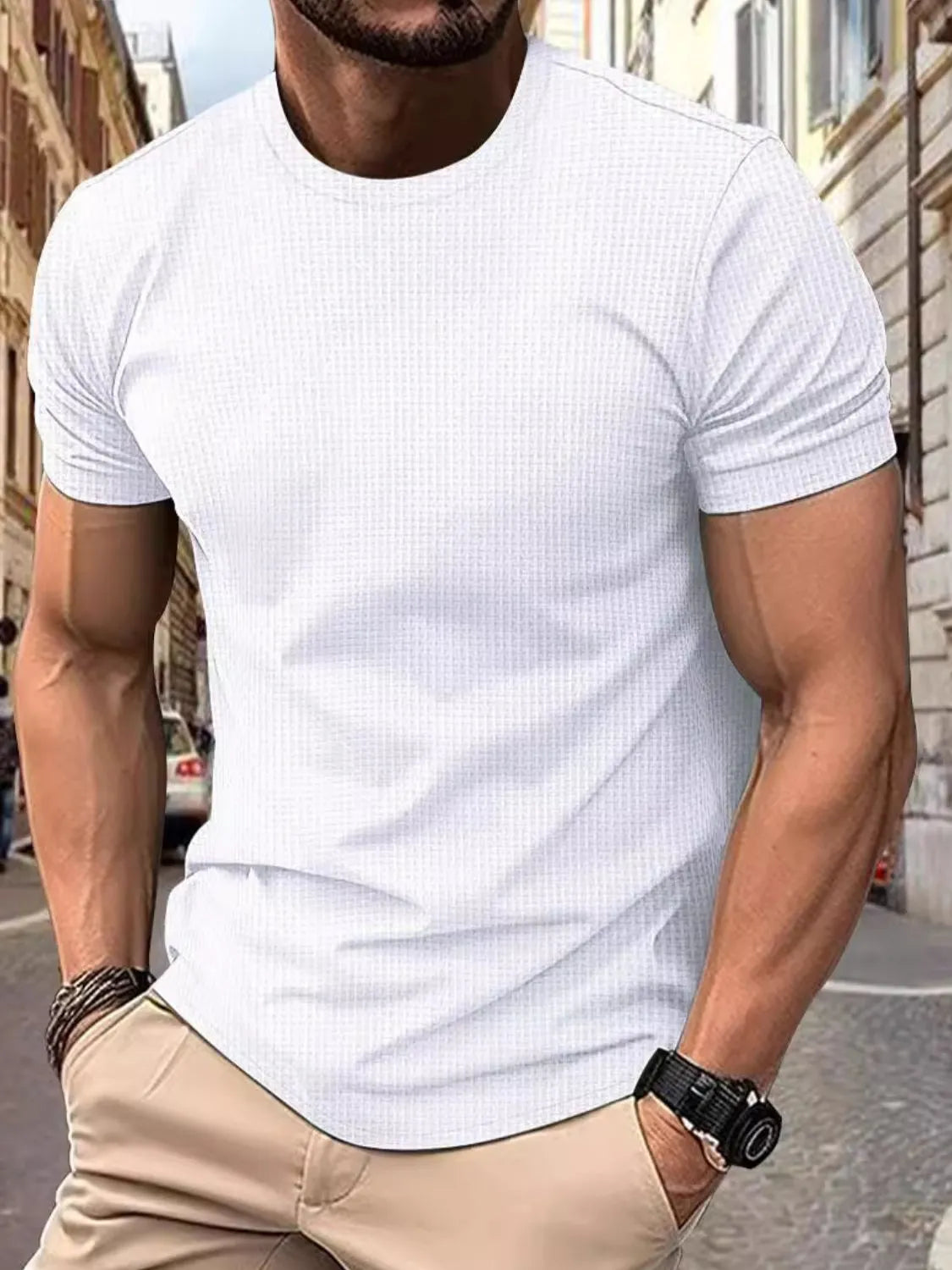back view – Men's Full Size Round Neck Short Sleeve T-Shirt Plus Size | Bara Bros