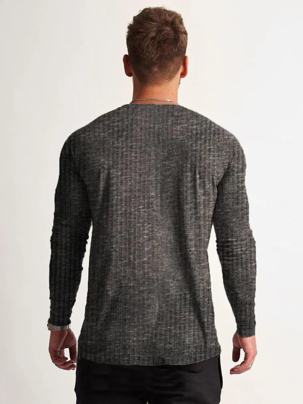 back view – Men's Round Neck Long Sleeve T-Shirt | Bara Bros