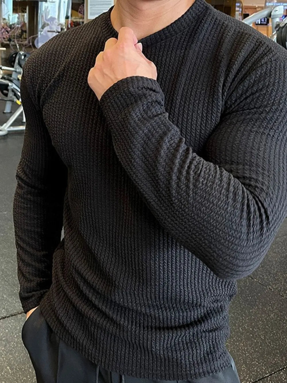side view – Men's Plus Size Round Neck Long Sleeve T-Shirt | Bara Bros