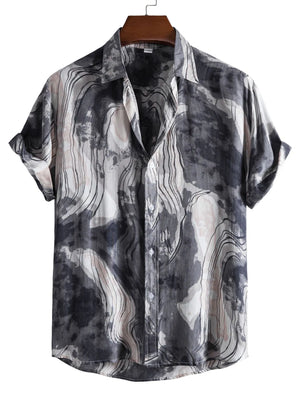 Men's Plus Size Abstract Marble Print Short Sleeve Button-Up Shirt