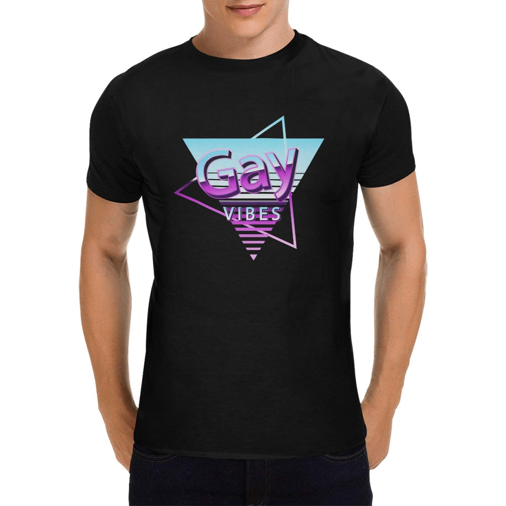 back view – Gay Vibes Black Men's T-Shirt in USA Size (Front Printing Only) | Bara Bros