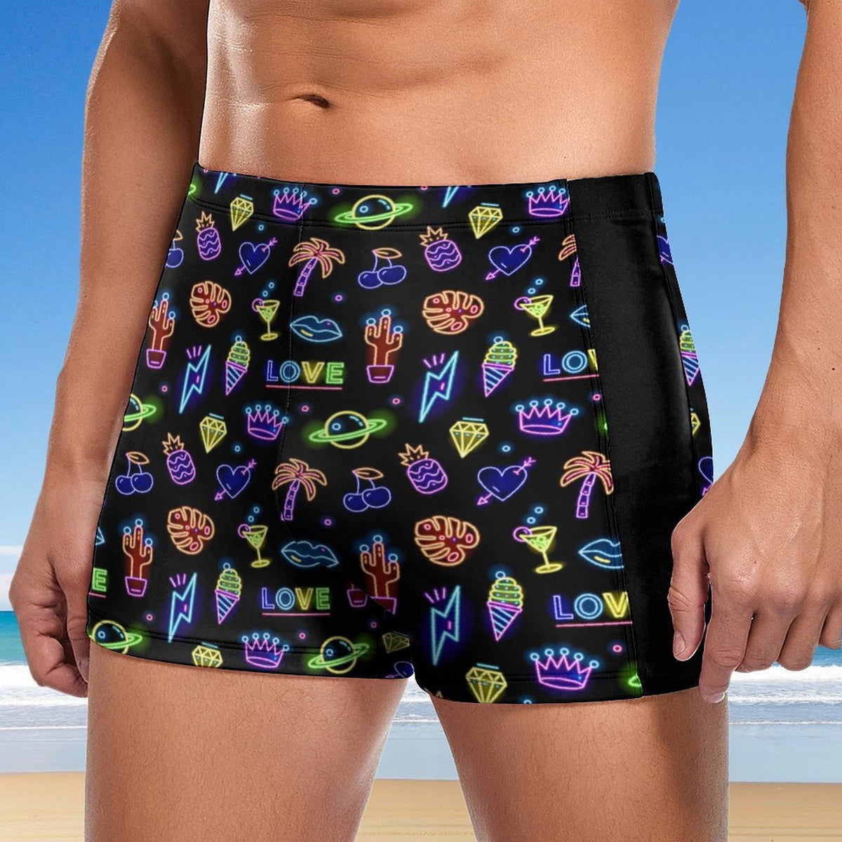 Men's white polyester swim trunks