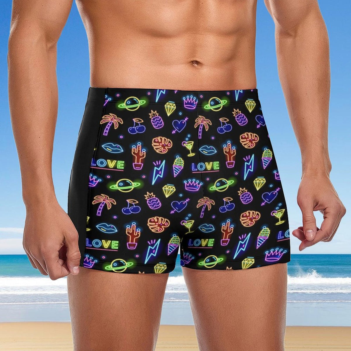 Men's white polyester swim trunks