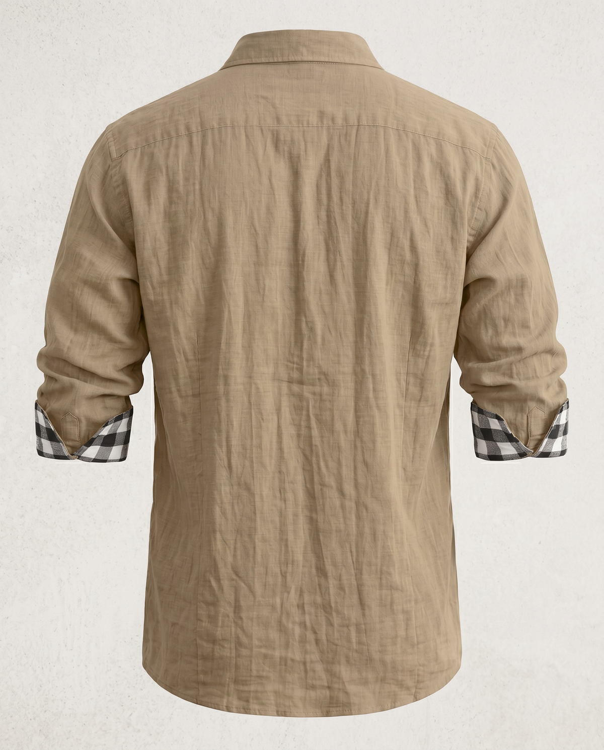 Men's Full Size Casual Linen Plaid-Trim Button Down Shirt Plus Size