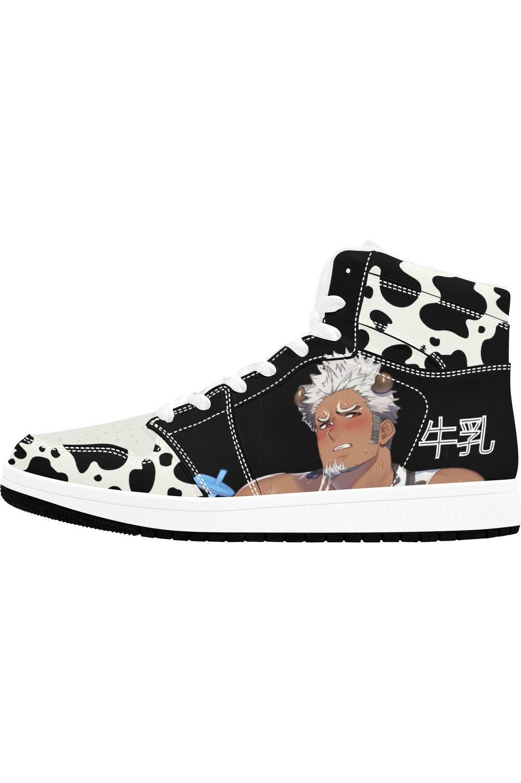 Color-Block Cow Pattern Bara Anime Men's High Top Sneakers - Barabros
