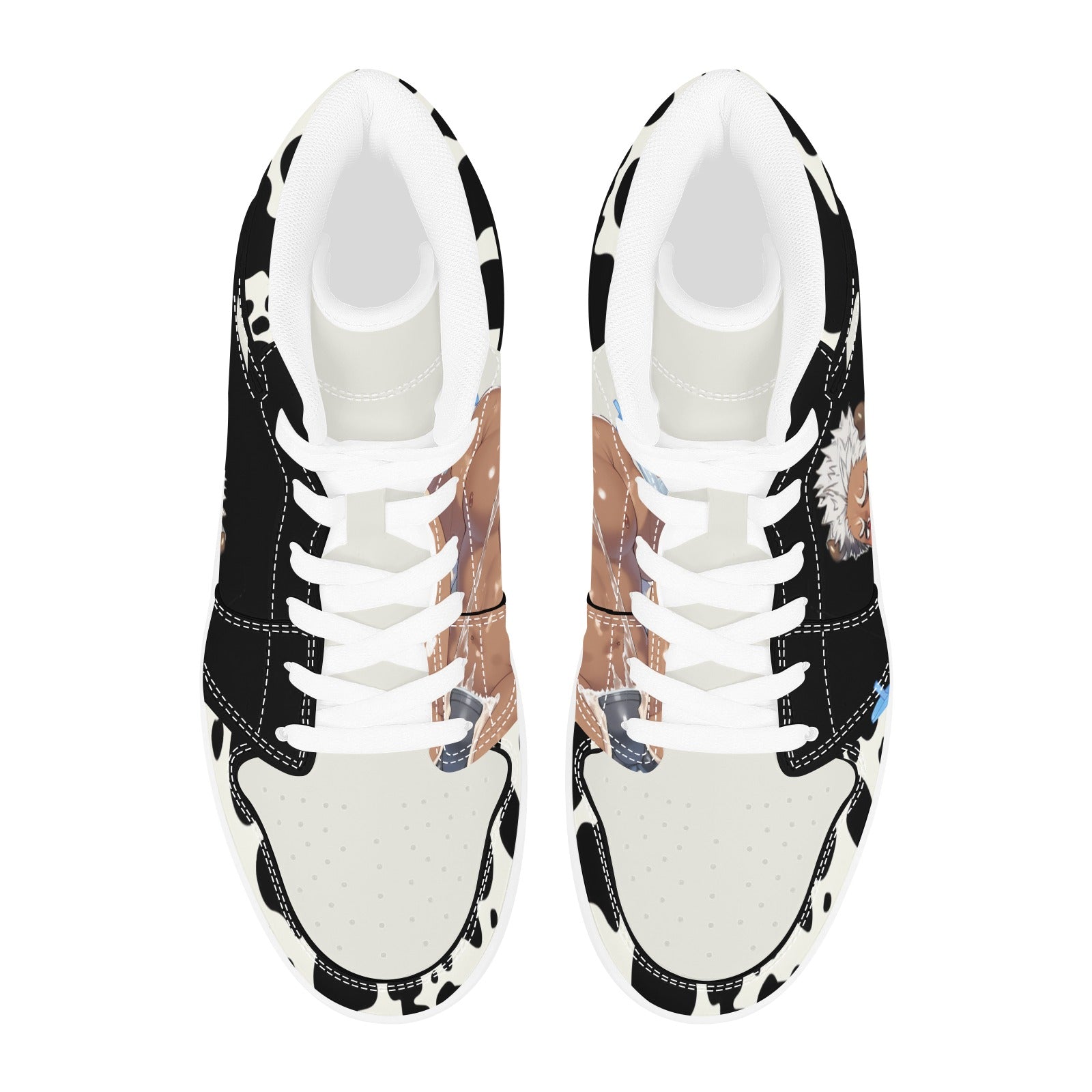 Color-Block Cow Pattern Bara Anime Men's High Top Sneakers - Barabros