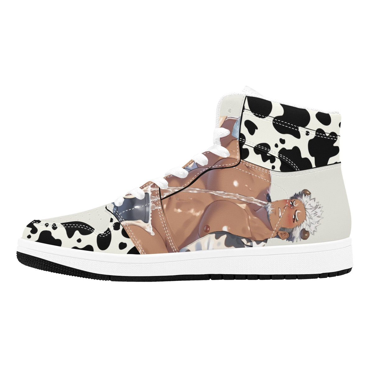 Color-Block Cow Pattern Bara Anime Men's High Top Sneakers - Barabros
