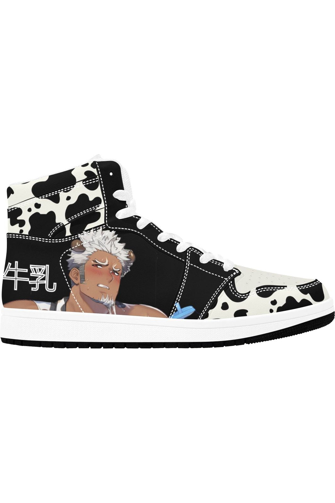 Color-Block Cow Pattern Bara Anime Men's High Top Sneakers - Barabros