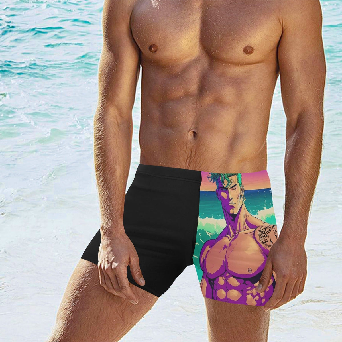back view – Zoro Bara Art Men's Swimming Trunks | Bara Bros