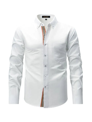 Men's Full Size Button-Down Shirt with Striped Trim Detail Plus Size