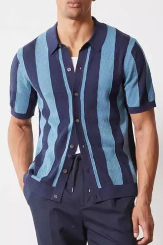 Men's Plus Size Striped Button Down Short Sleeve Shirt
