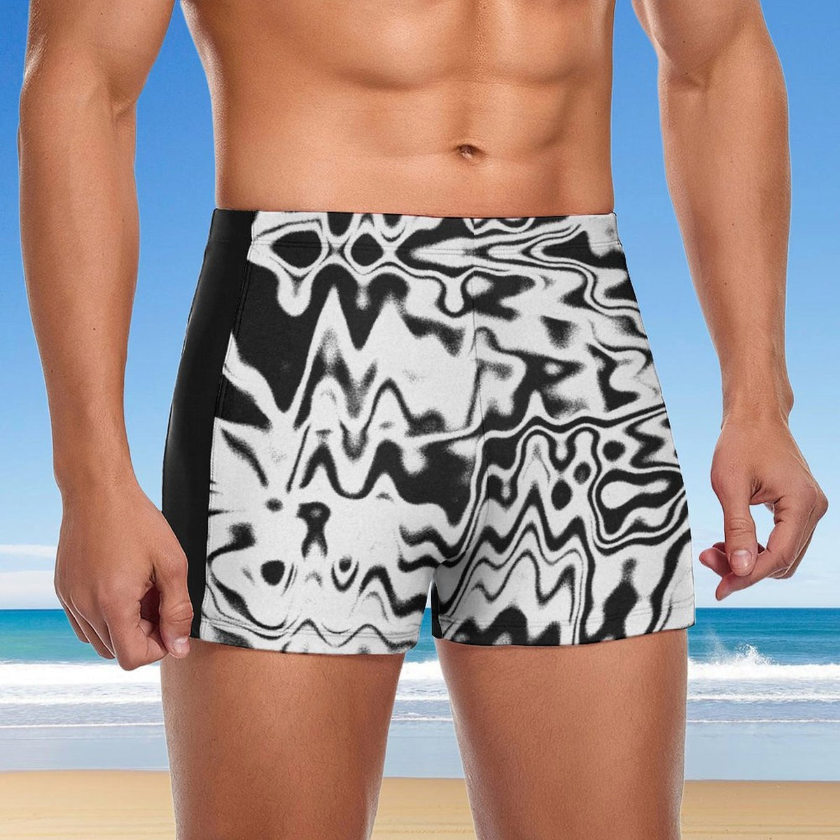 Men's white polyester swim trunks