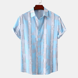 Men's Plus Size Casual Striped Short Sleeve Button-Up Shirt