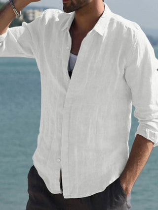 Men's Full Size Casual Linen Long Sleeve Shirt Plus Size