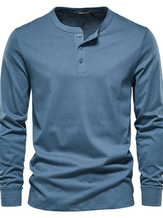 Men's Full Size Quarter Button Round Neck Long Sleeve T-Shirt Plus Size