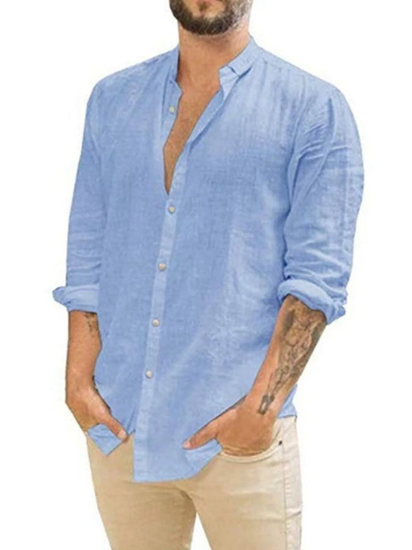 Men's Full Size Casual Linen Button Down Shirt Plus Size