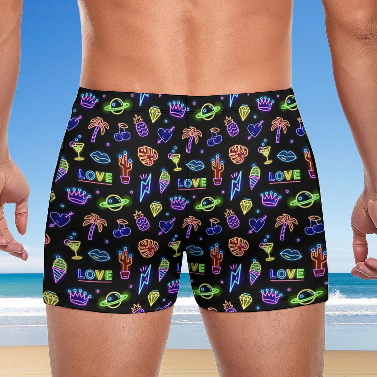 Men's white polyester swim trunks