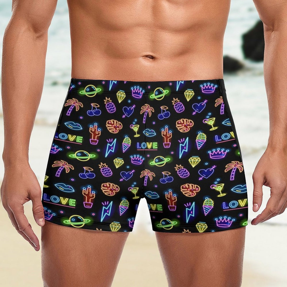 Men's white polyester swim trunks