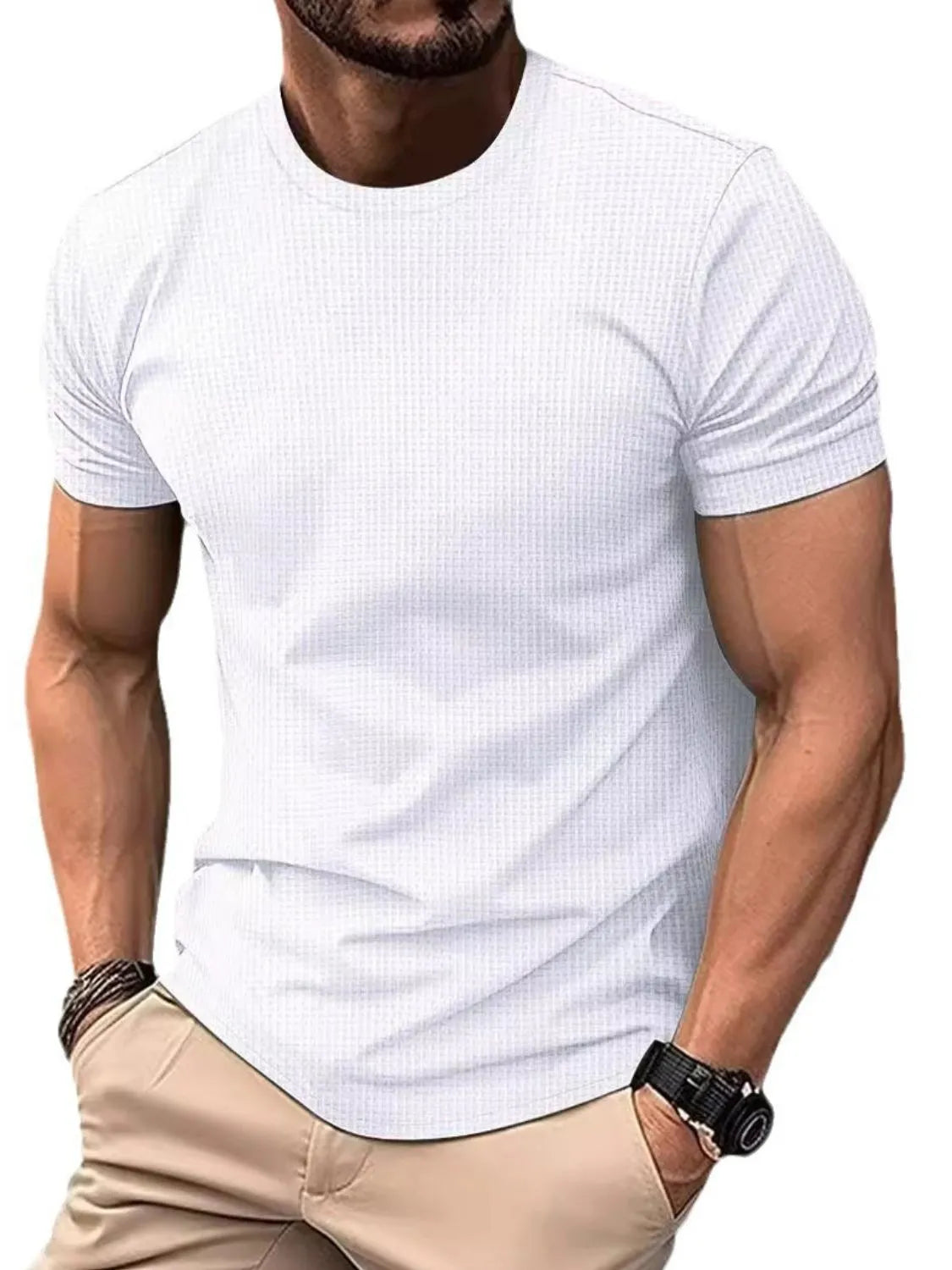 model wearing – Men's Full Size Round Neck Short Sleeve T-Shirt Plus Size | Bara Bros