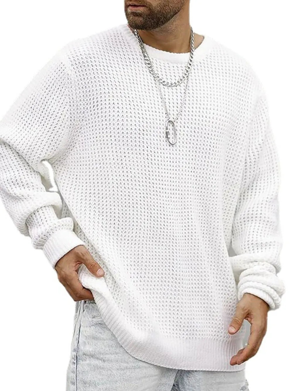 Men's Full Size Round Neck Long Sleeve Sweater Plus Size Secondary image