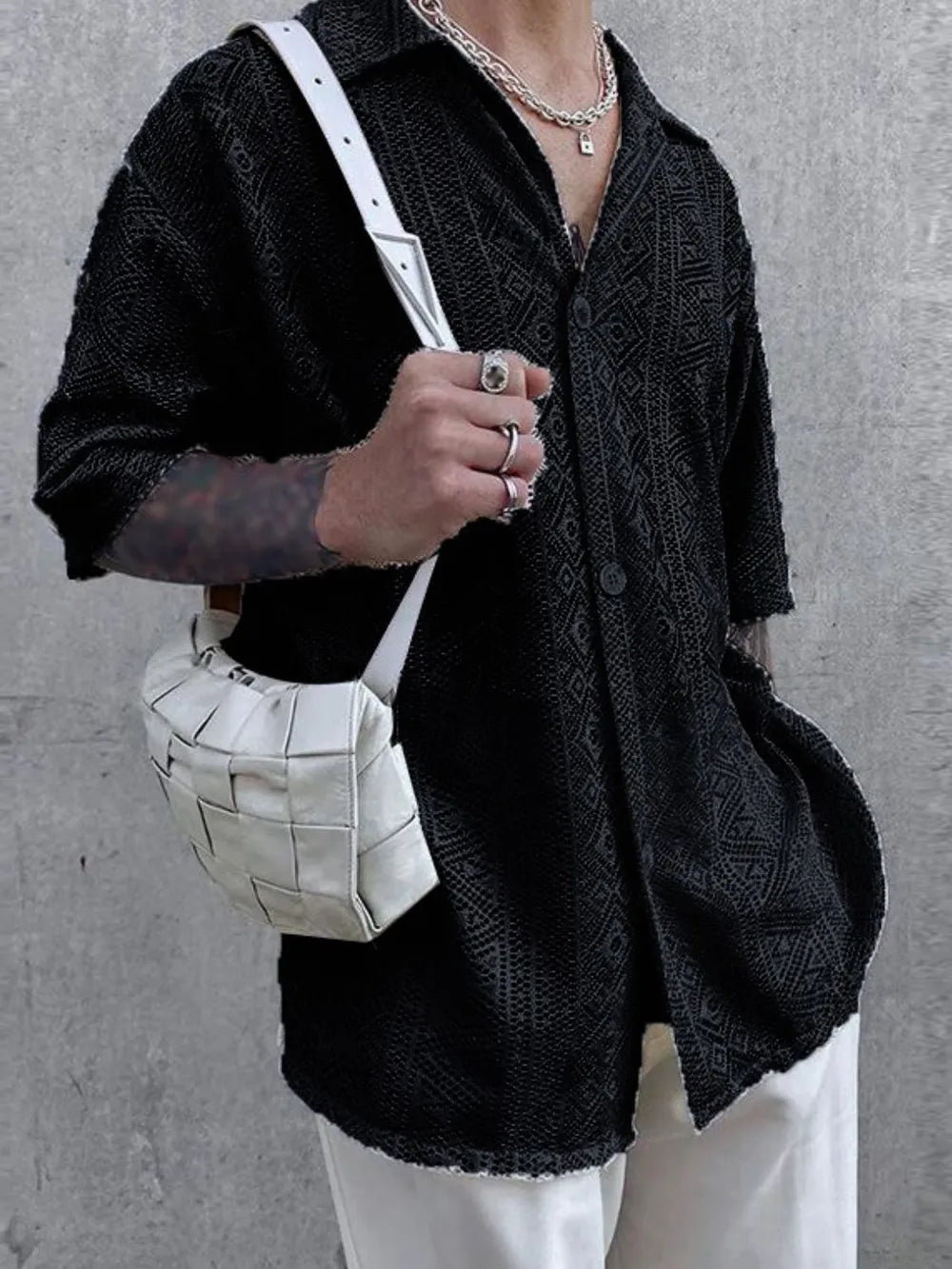 Men's Full Size Lace Half Sleeve Button Down Shirt Plus Size Secondary image