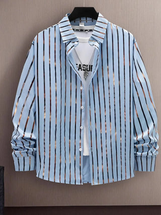 Men's Full Size Striped Button Up Long Sleeve Shirt Plus Size