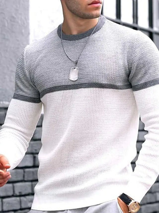 Men's Full Size Contrast Round Neck Long Sleeve T-Shirt