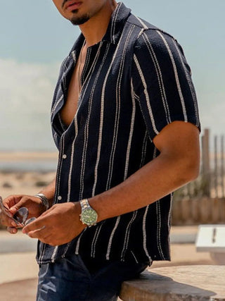 Men's Plus Size Striped Button Up Short Sleeve Shirt