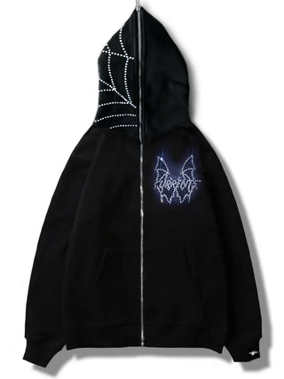 Men's Rhinestone Bat Zip Up Hoodie – Black & Royal Blue