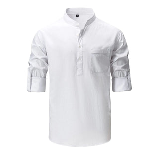 Men's Full Size Mandarin Collar Roll-Up Sleeve Shirt Plus Size