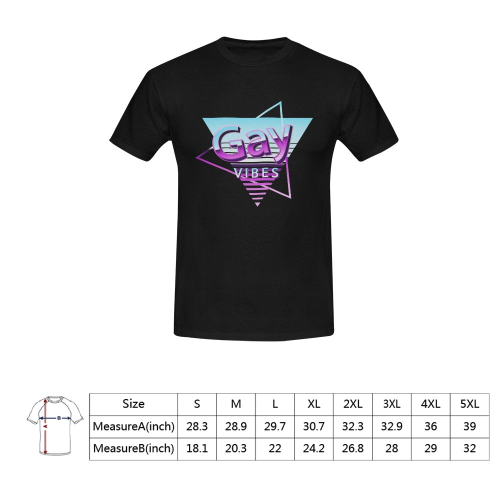 model wearing – Gay Vibes Black Men's T-Shirt in USA Size (Front Printing Only) | Bara Bros