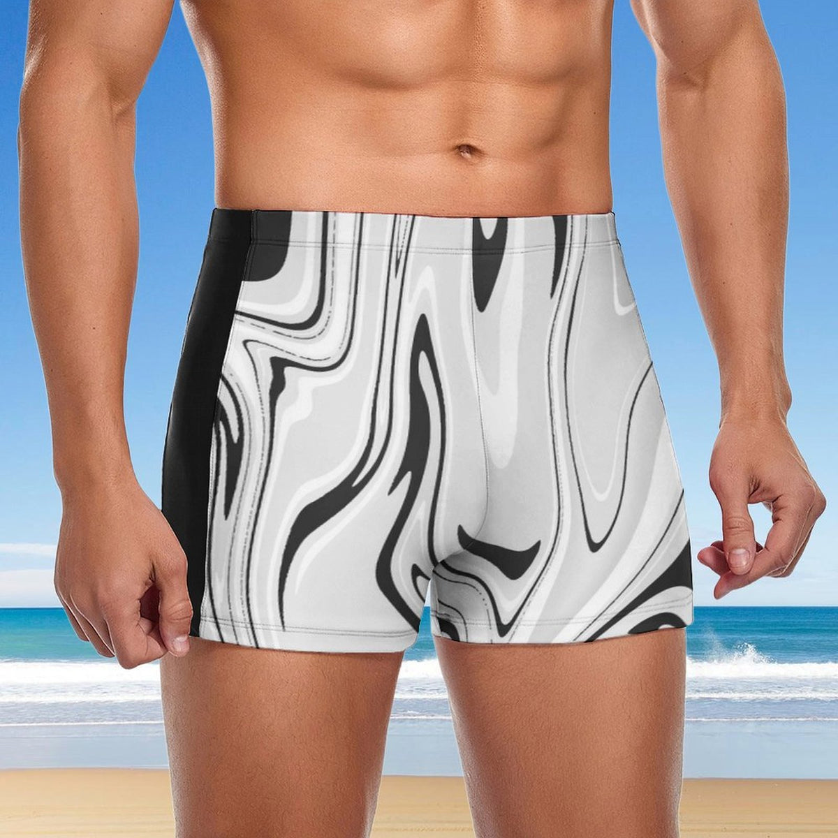 Men's white polyester swim trunks