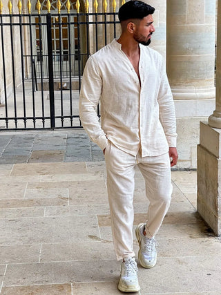 Men's Button Up Long Sleeve Top and Pants Set
