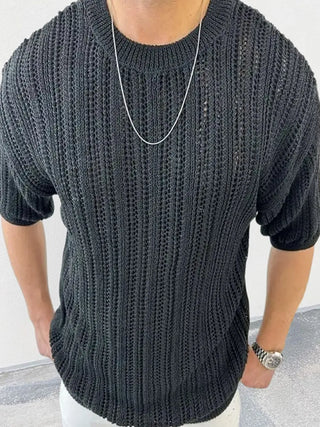 Men's Openwork Round Neck Knit T-Shirt