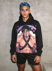 Kawaii Style Men's Long Sleeve Fleece Black Hoodie